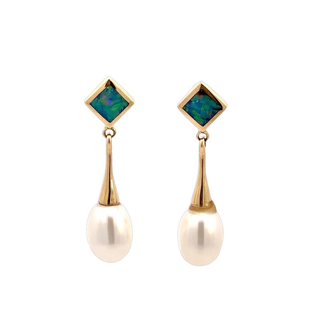 Opal & Fresh Water Pearl Earrings 14K