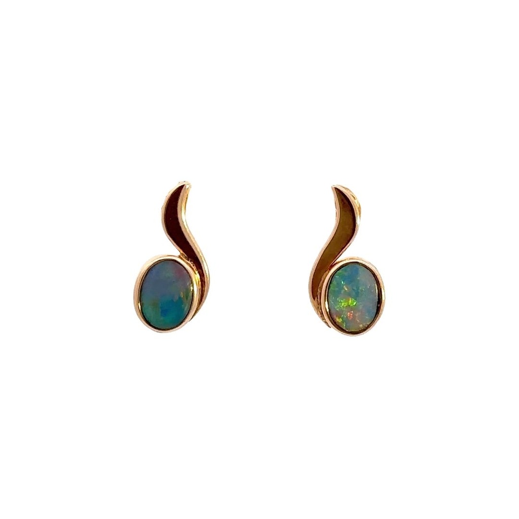 Australian Opal Doublet Stud Earrings In 14K