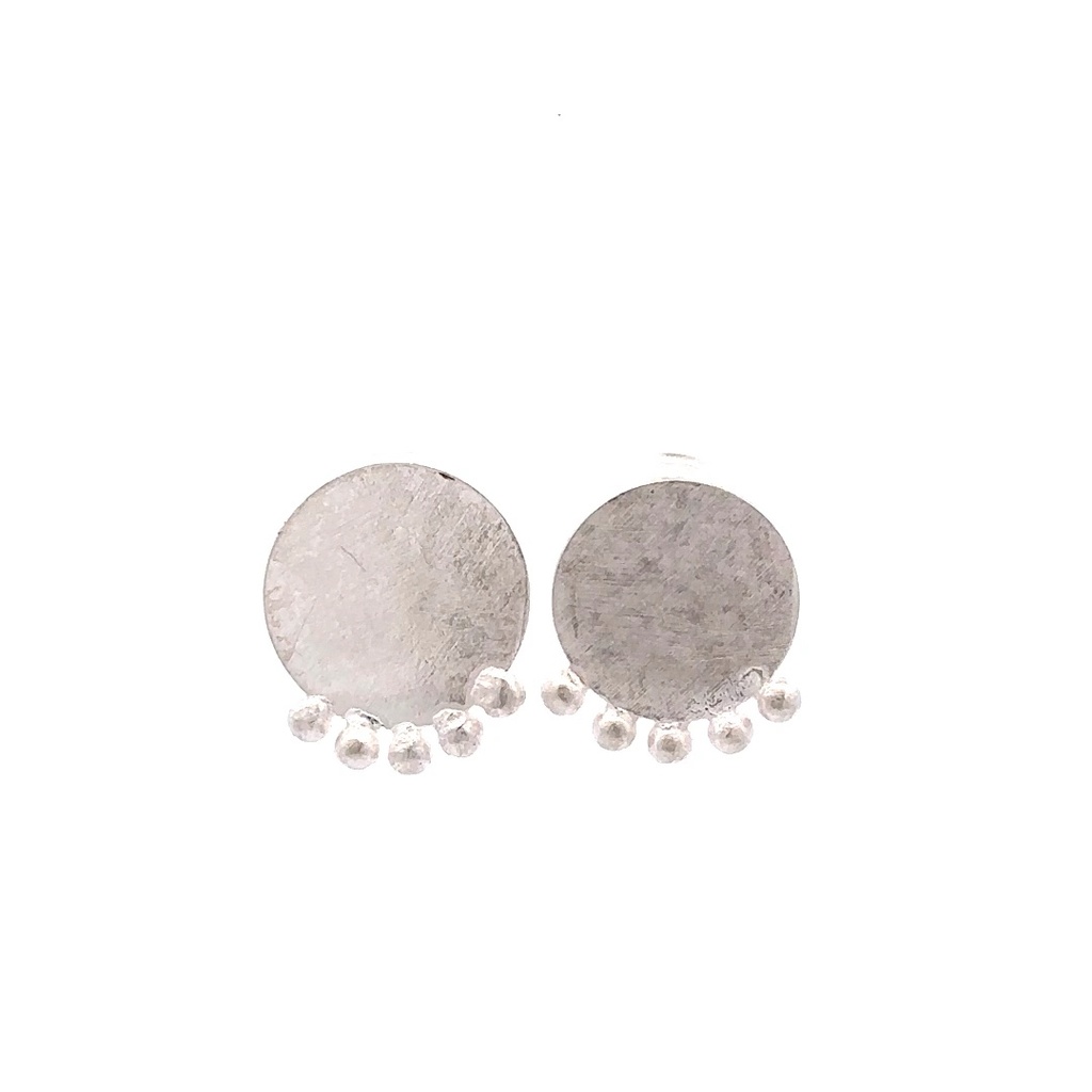 Round Silver Stud With Bead Fringe
