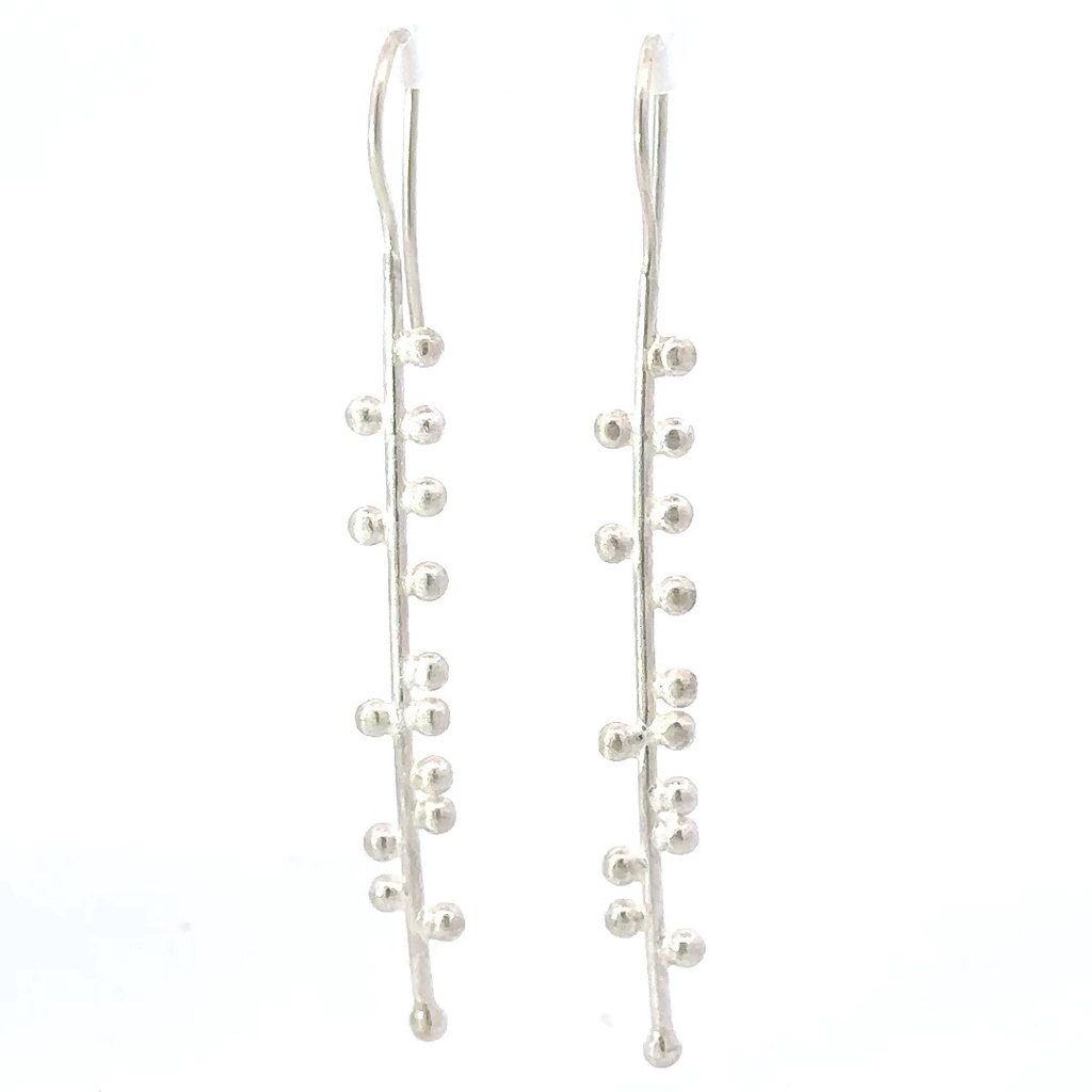 Earrings | Sterling Silver Long Bar With Bead Fringe