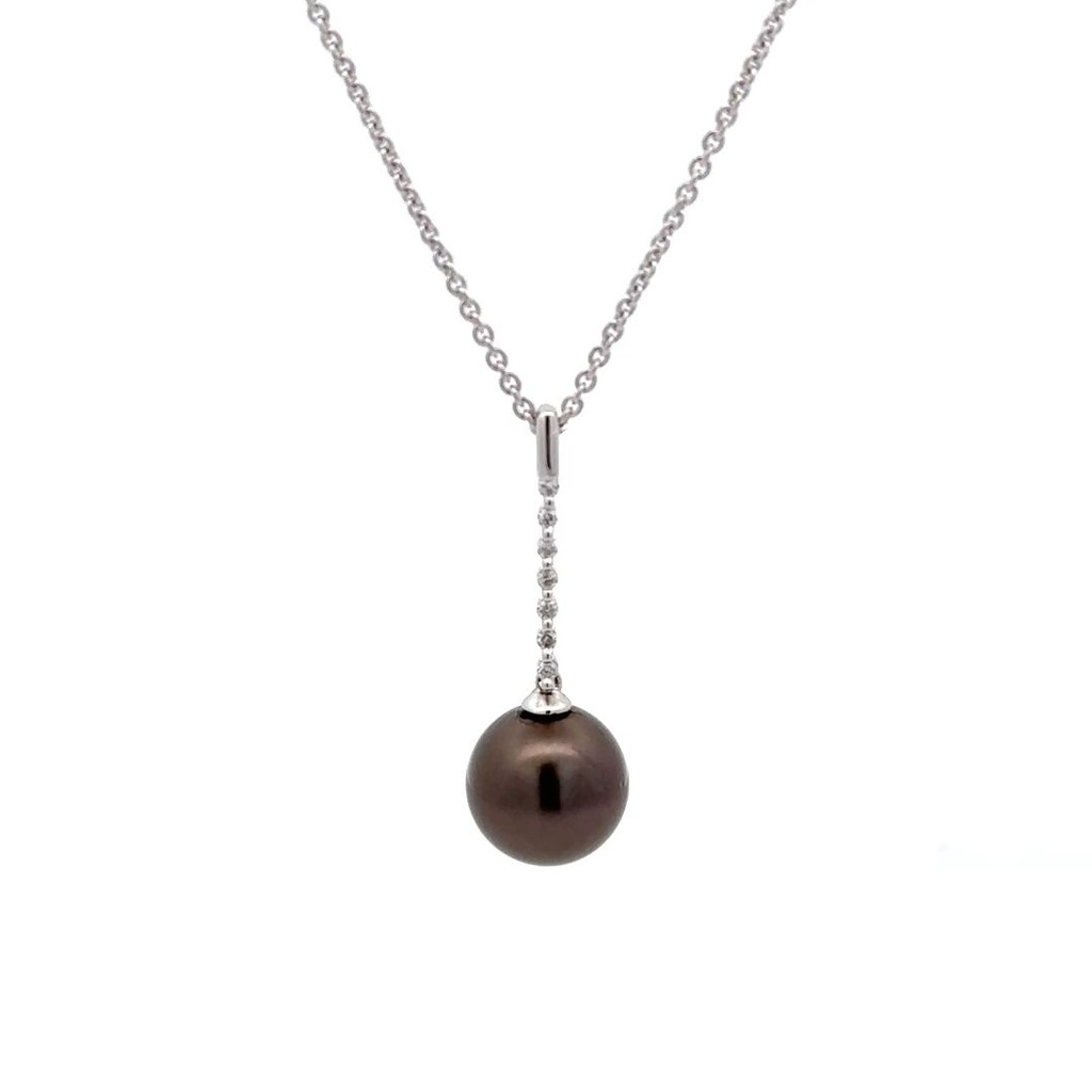 Tahitian Pearl Pendant On A Diamond Bar In 18K