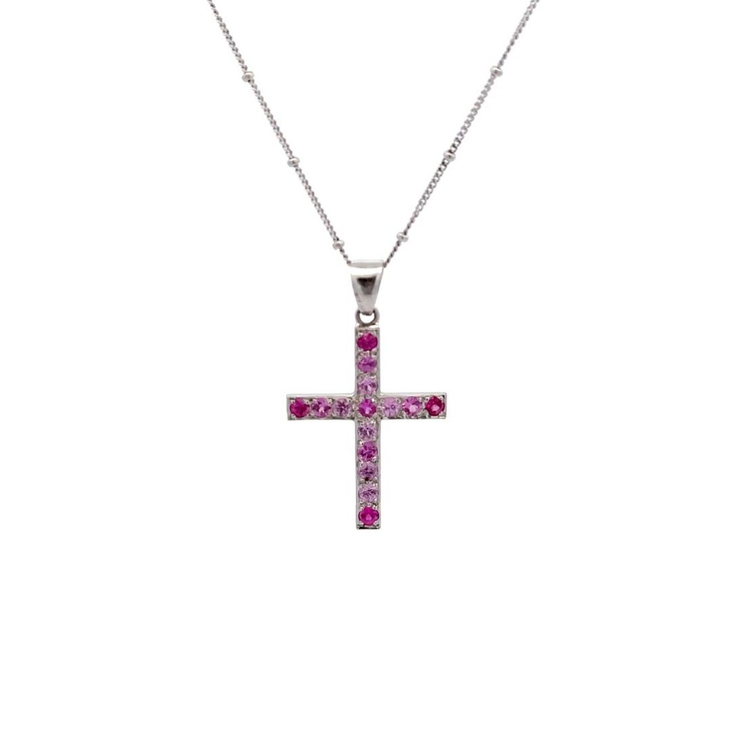 Pink Sapphire Cross In 18K