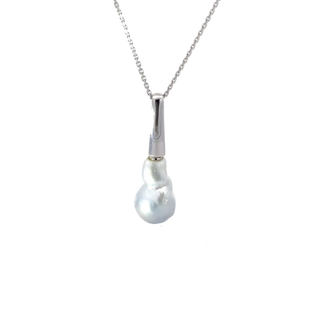South Sea Baroque Pearl Pendant In 18K White Gold