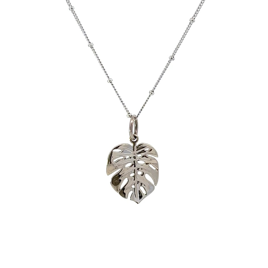 Monstera Leaf Pendant In 18K White Gold