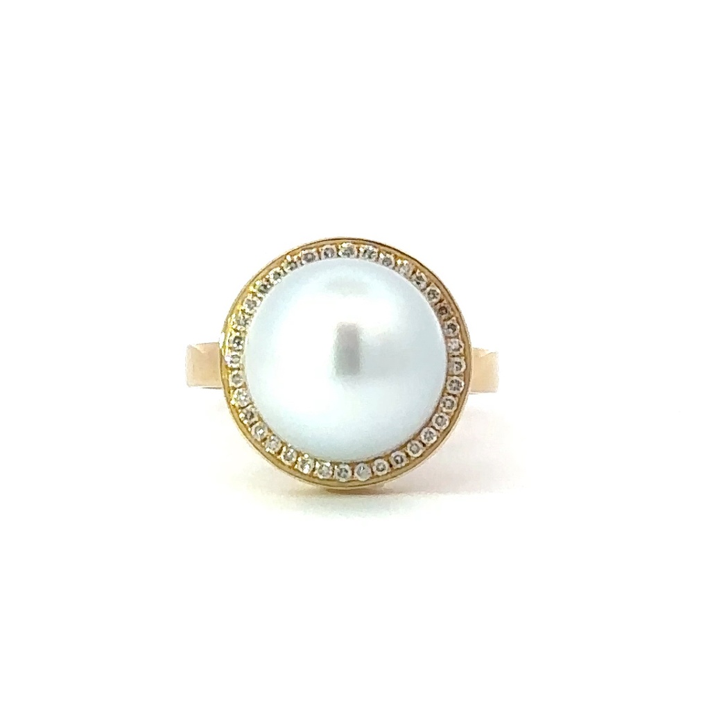 South Sea Pearl With Diamond Halo Ring In 18K