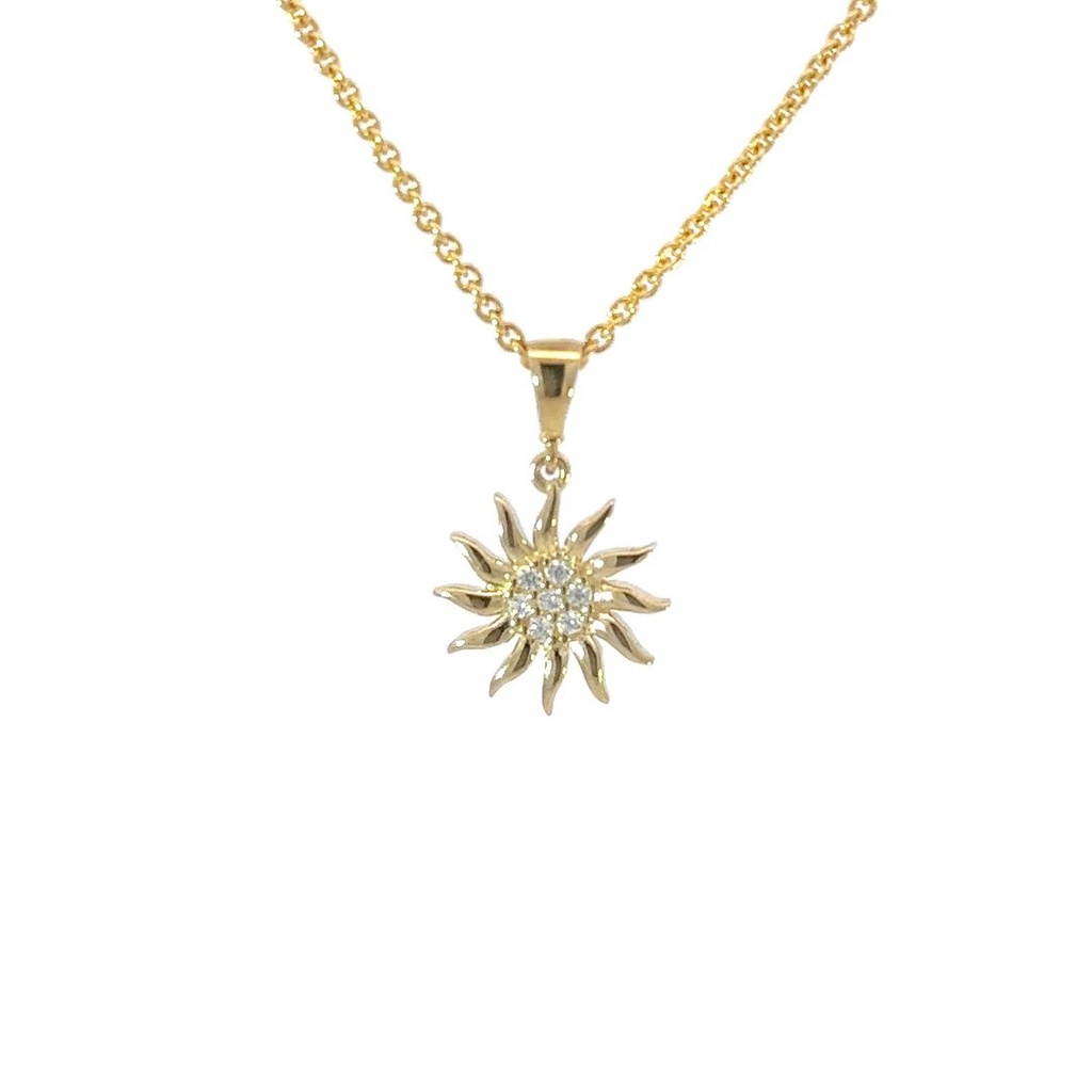 Sun Pendant With Cubics In 9K Yellow Gold
