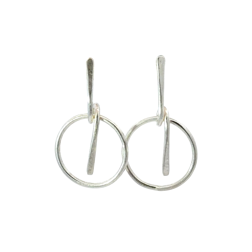 Looped Wire With Circle Silver Earrings