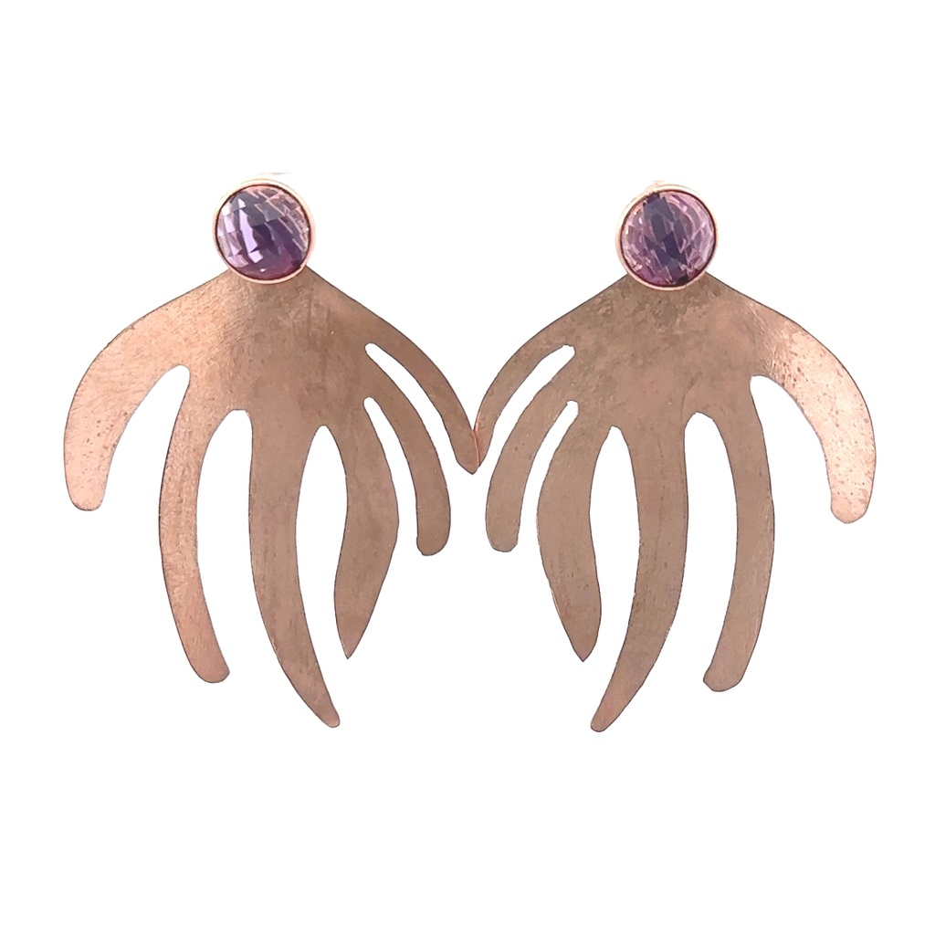 Rose Gold Plated Brass Earring With Amethyst Stud