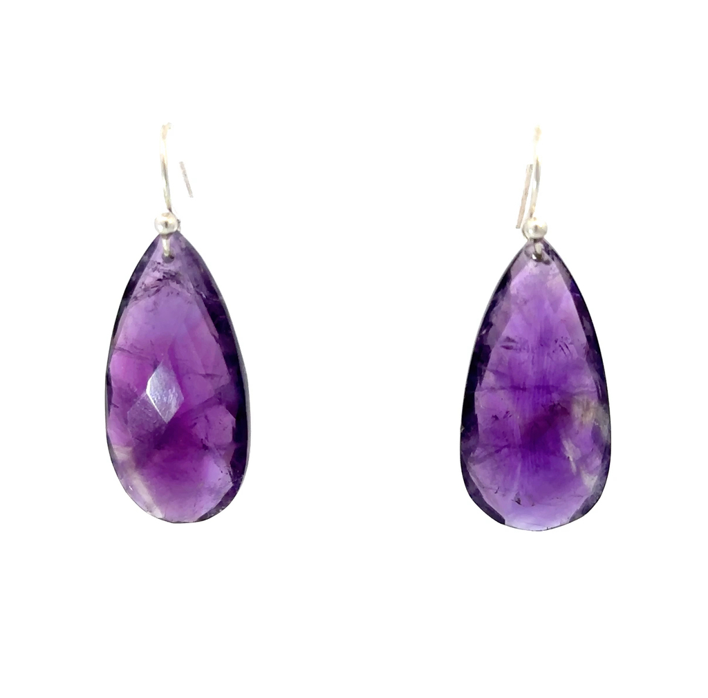 Drop Amethysts (30x15mm) On Sterling Silver Hooks