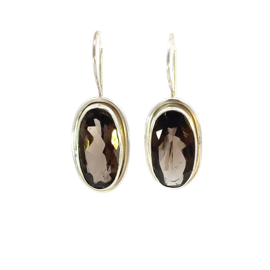 Smoky Quartz Earrings In Sterling Silver Settings 35x13mm