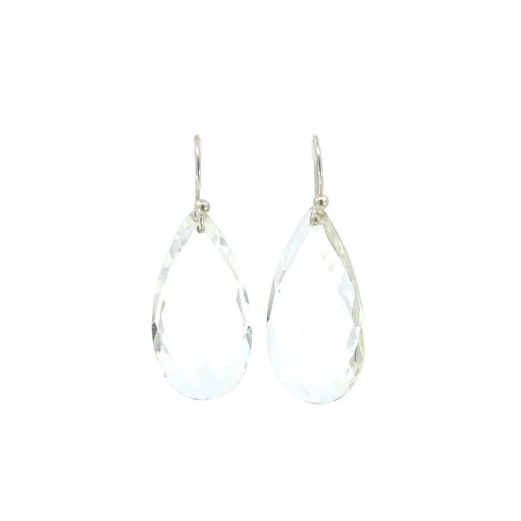 Clear Quartz Drop Earrings On Silver Hooks