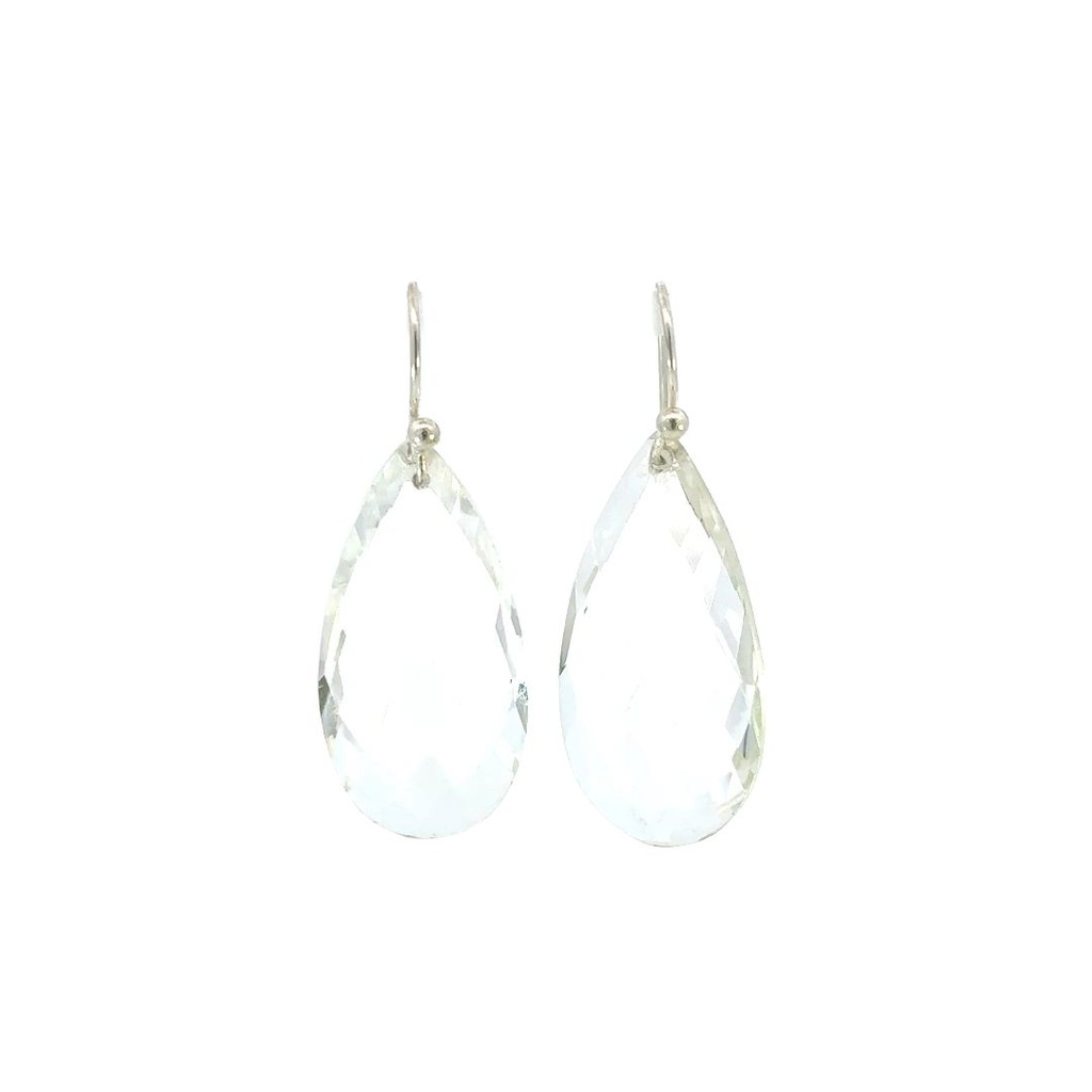 Clear Quartz Drop Earrings On Silver Hooks