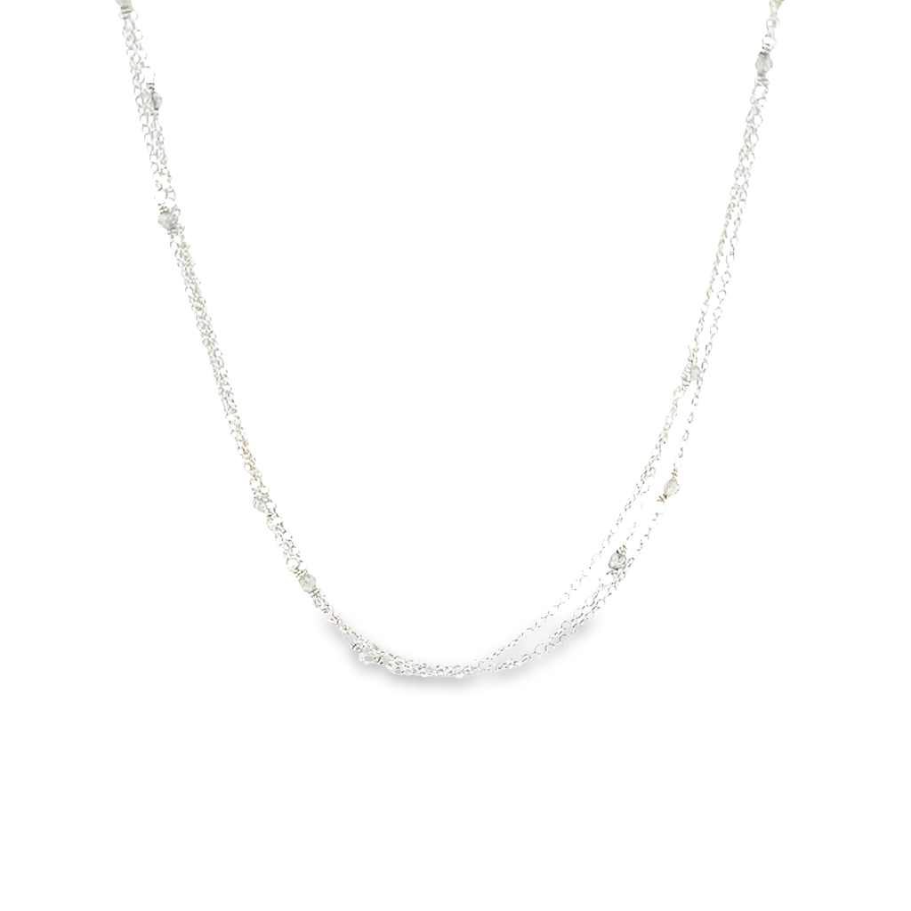 Labradorite Bead Three Strand Silver Necklace