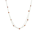 Carnelian Beads & Three Strand Necklace In Silver