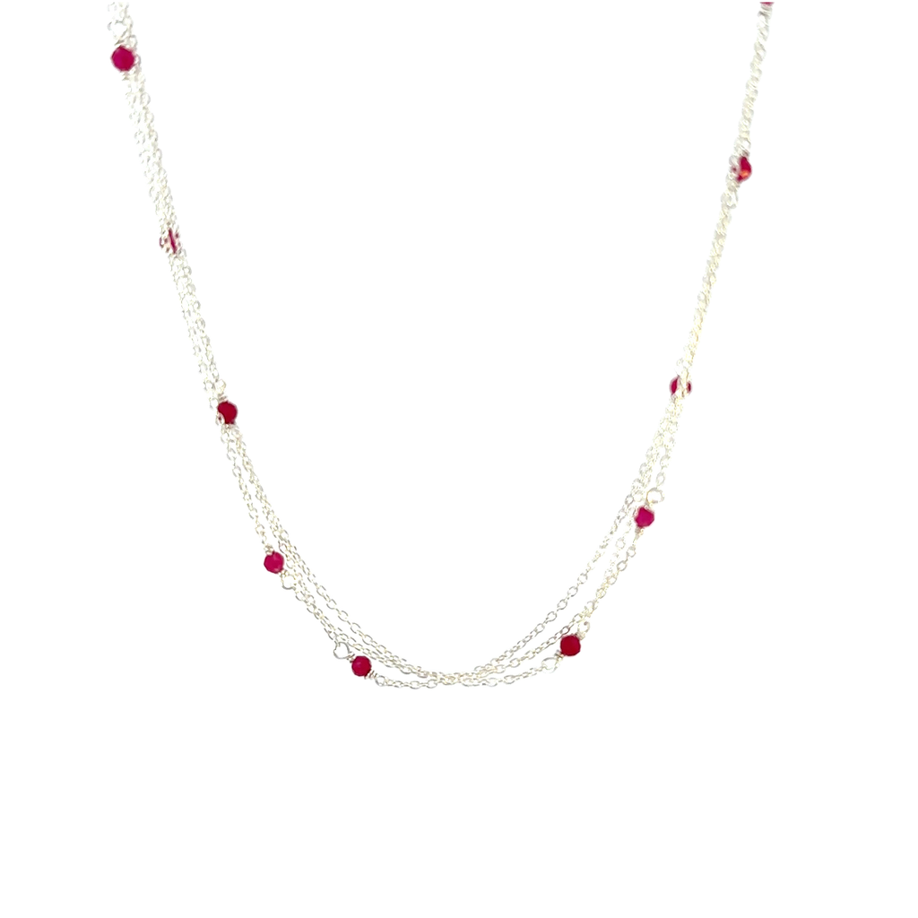 Necklace With Dyed Red Agate Beads Sterling Silver