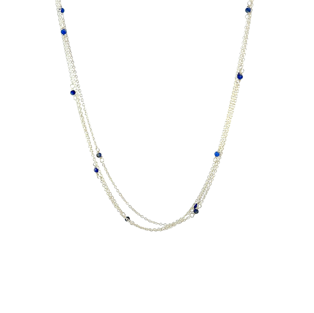 Three Strand Sterling Silver Necklace With Lapis Beads