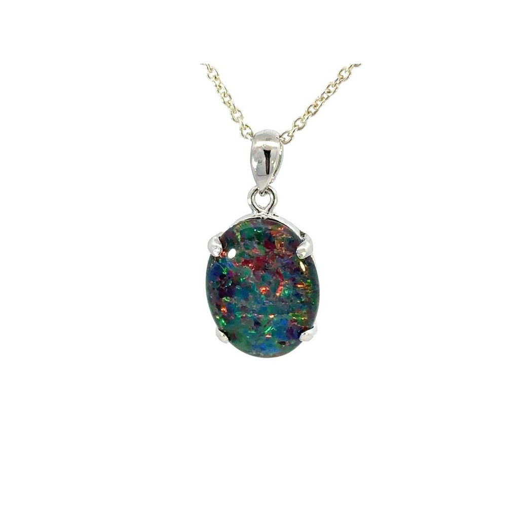 Opal Pendant | Triplet Claw Set In Sterling Silver