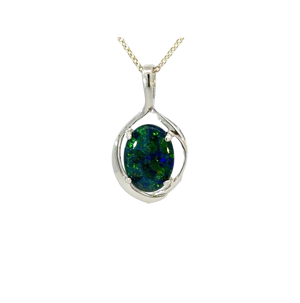 Pendant With Aussie Triplet Opal In Sterling Silver