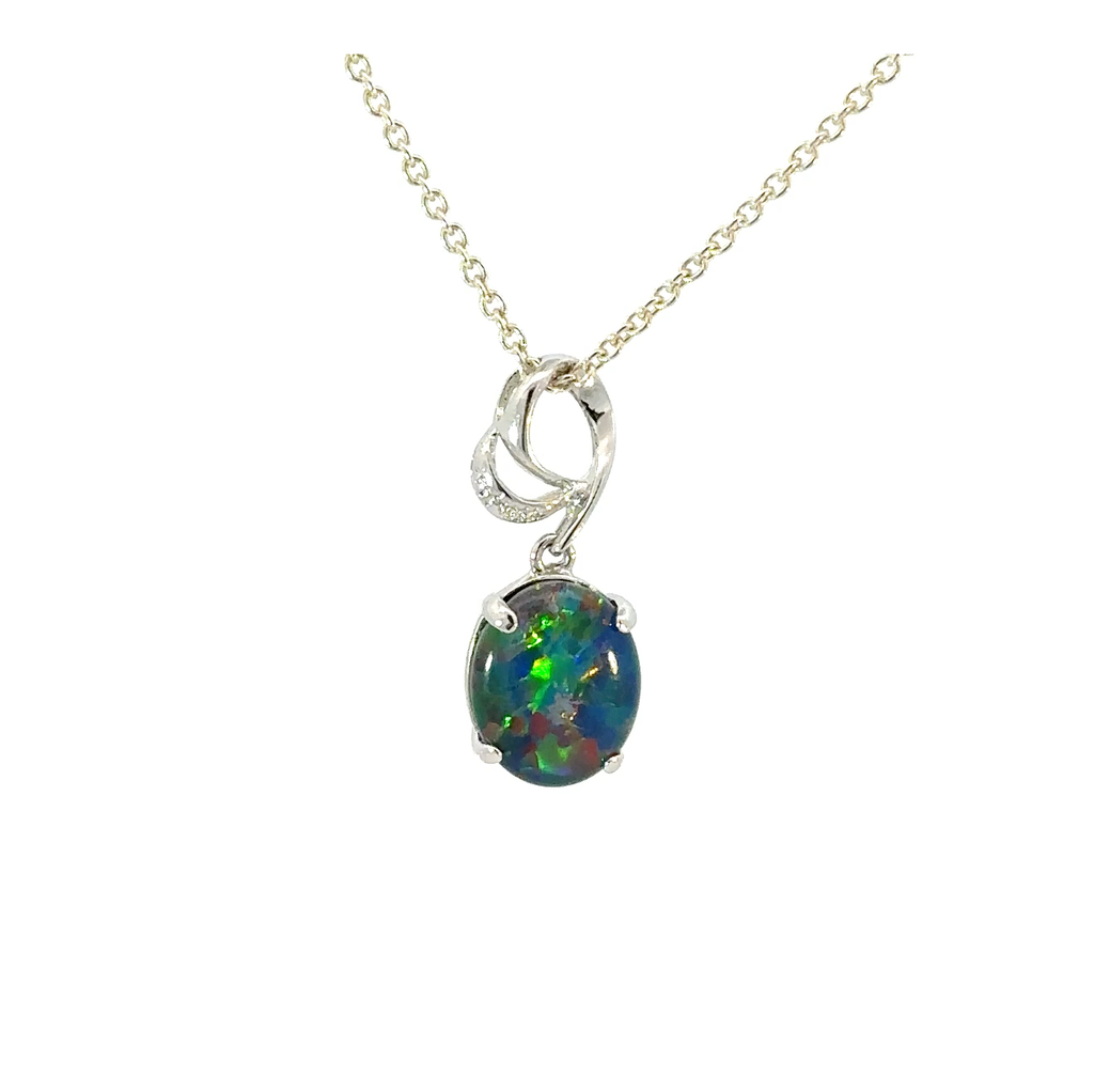 Opal (triplet) And Cubic Pendant In Sterling Silver