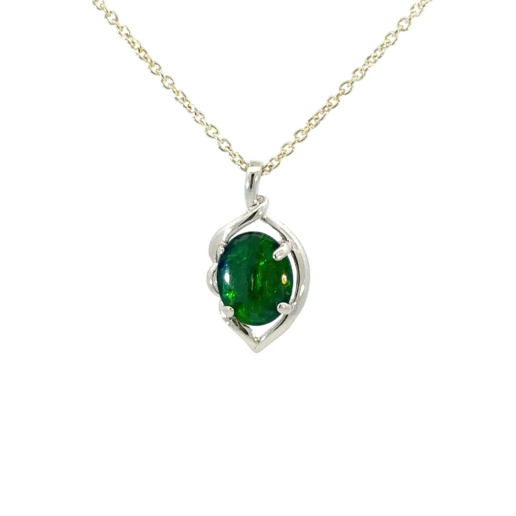 Opal Pendant | Triplet In Greens Set In Sterling Silver