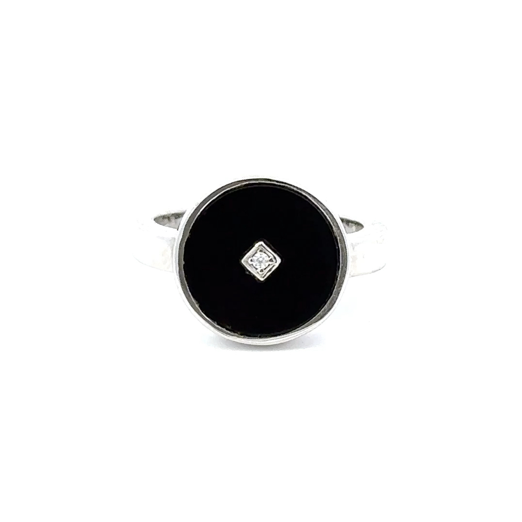 Onyx And Cubic Zirconia Ring In Sterling Silver