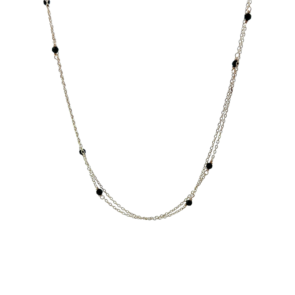 Midnight Harmony: Double Strand Silver Necklace with Onyx