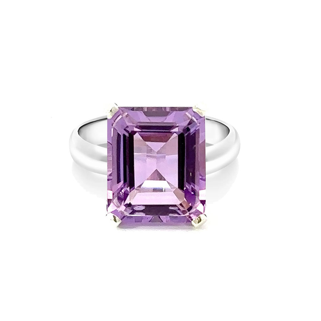 Pastel Emerald Cut Amethyst Ring In Silver