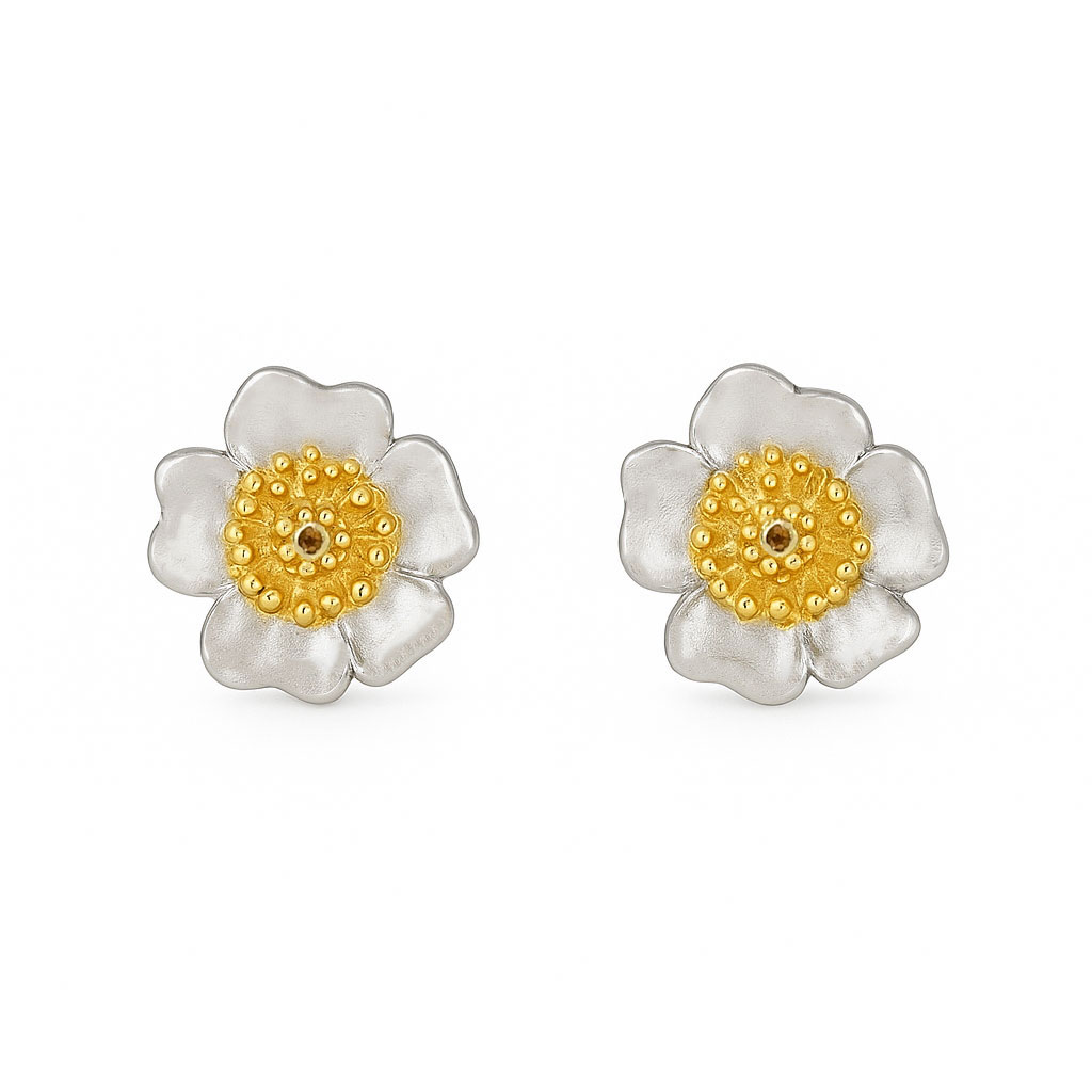 Flower Daisy Studs With Citrine Centre