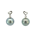 Tahitian Pearl Drop Earrings On Silver Heart Stud