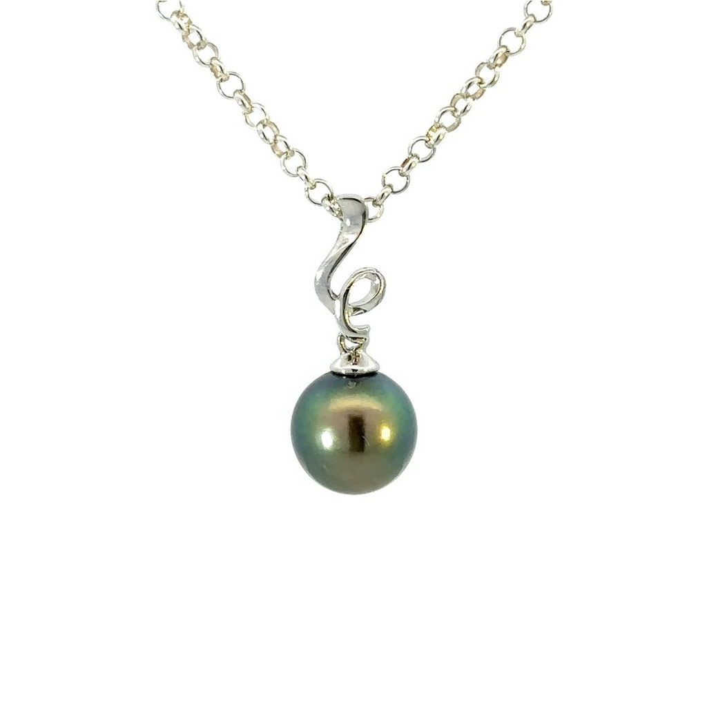 Tahitian Pearl Pendant | Swirl Bail In Sterling Silver