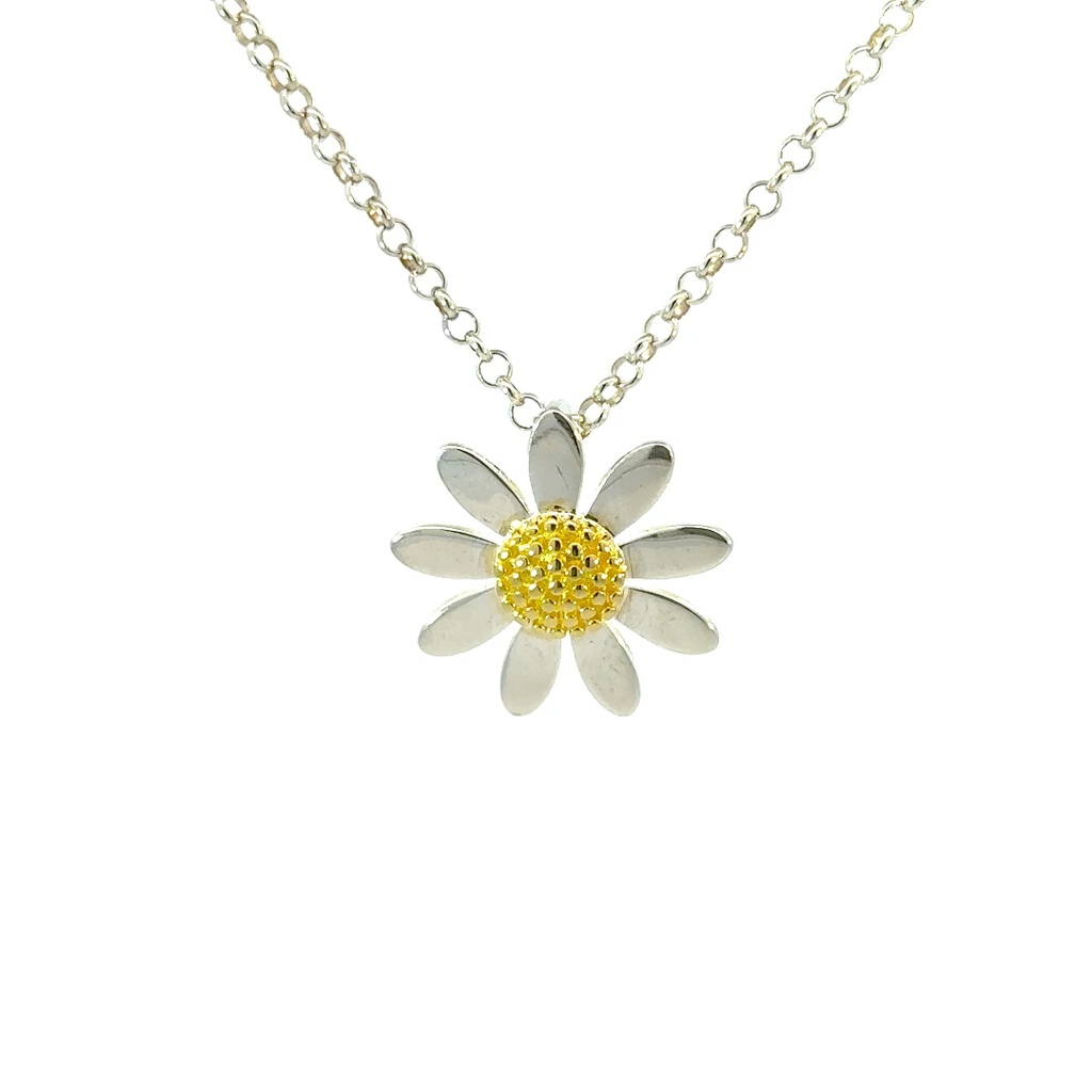 Daisy Pendant With Gold Plated Centre In Sterling Silver