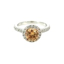 Sterling Silver Ring With Apricot Cucic Zirconia & CZ Halo