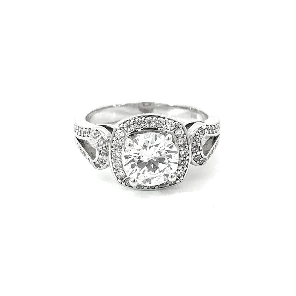 Cubic Zirconia Ring In Silver With CZ Halo & Band