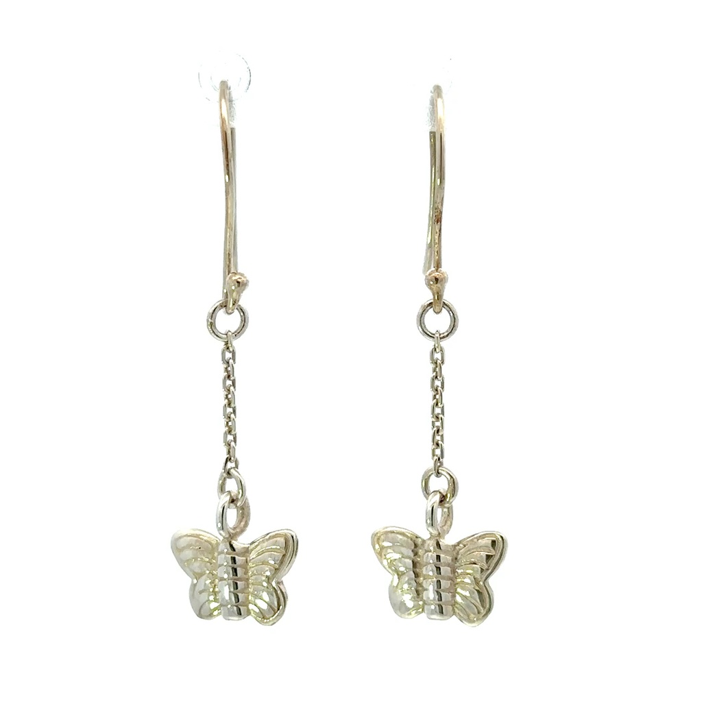 Butterfly Drops On Chain Earrings In Sterling Silver