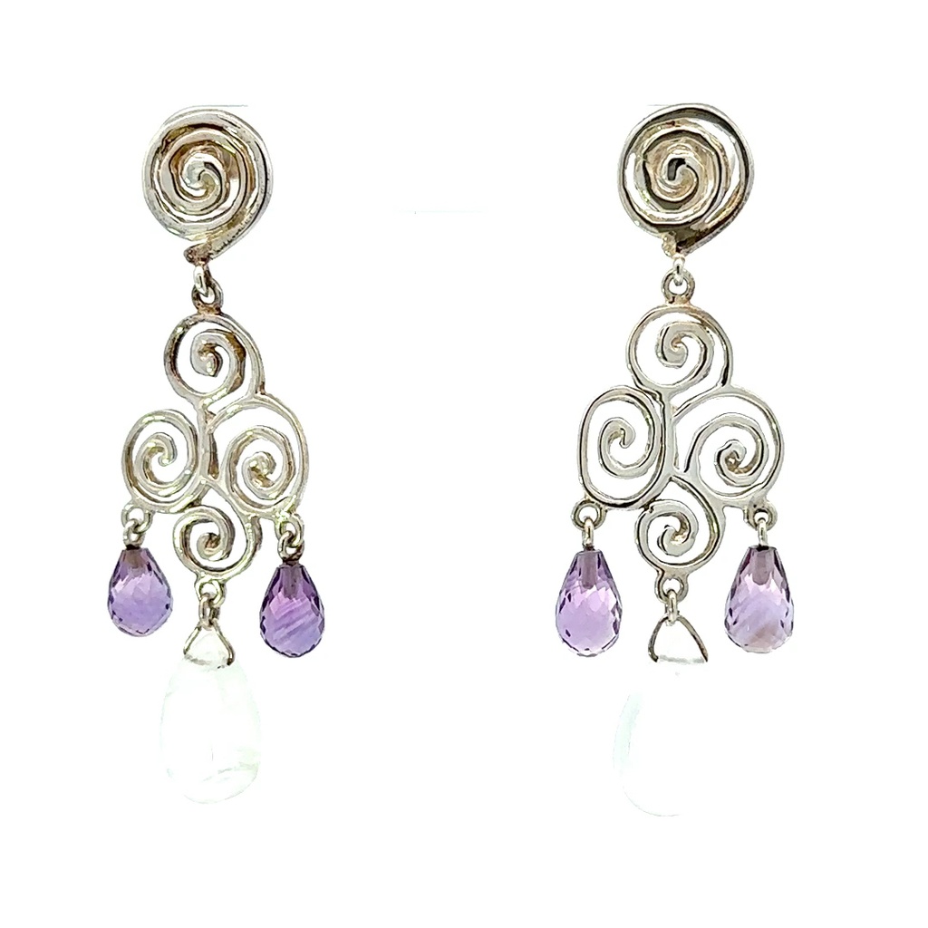 Amethyst & Moonstone Earrings In Sterling Silver