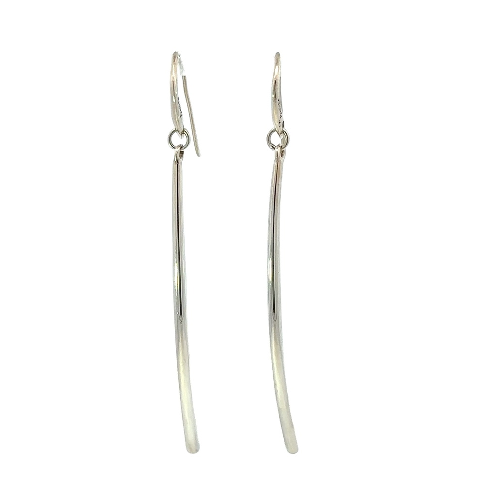 Long Curved Drop Sterling Silver Earrings
