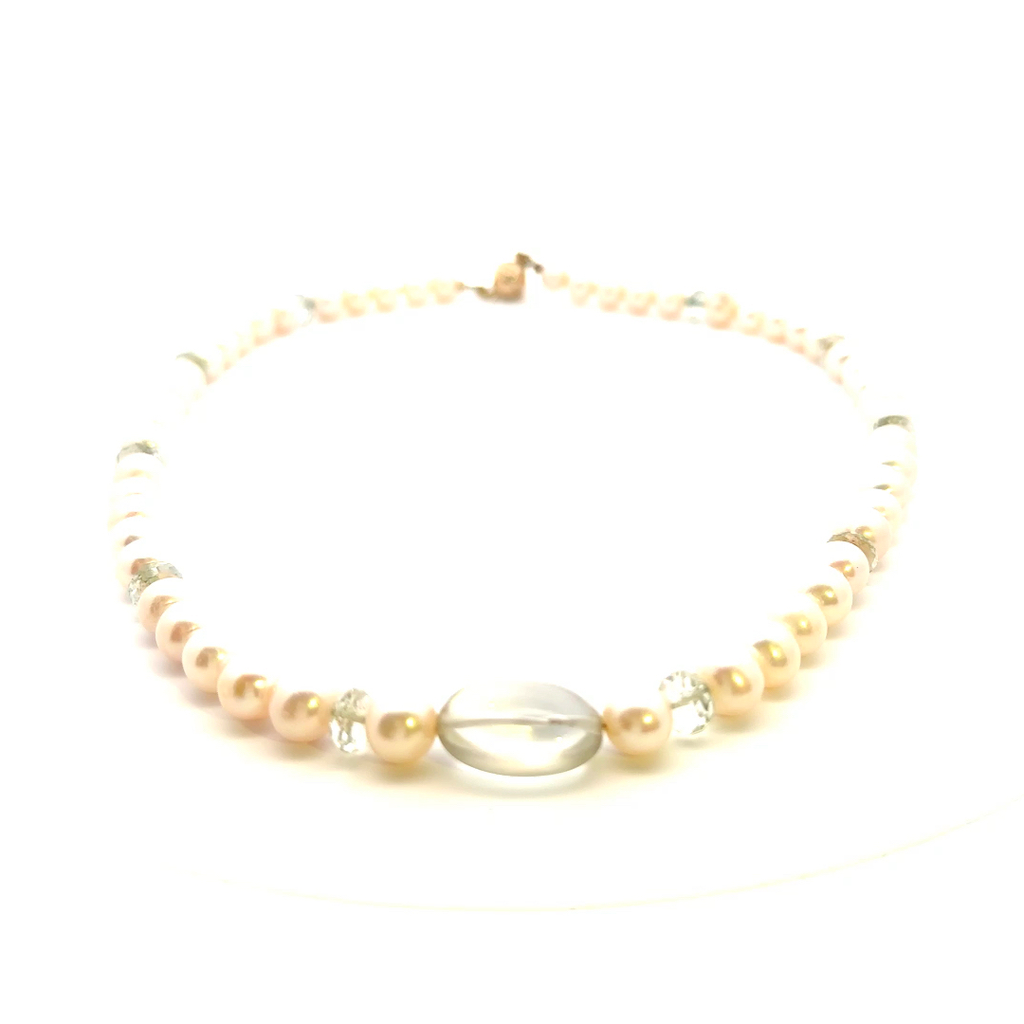 Freshwater Pearl Necklace With Green Amethyst Beads