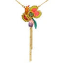 Tropical Flowers & Faceted Crystal Pendant Necklace