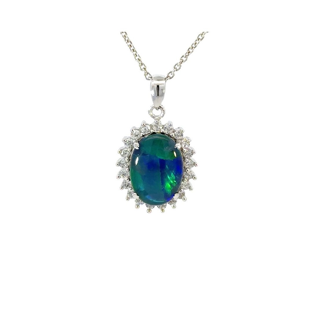 Opal Pendant | Triplet In Silver With CZ Halo