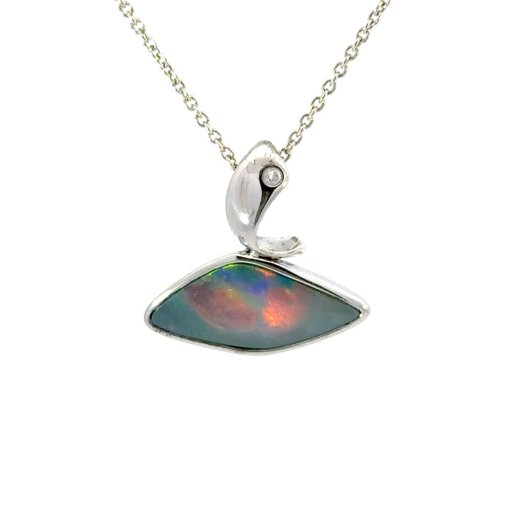 Doublet Opal Organic Shaped Pendant In Silver