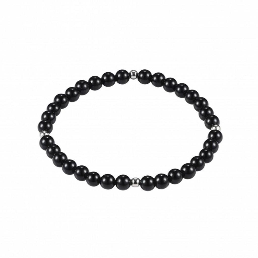 Onyx And Stainless Steel Bead Bracelet