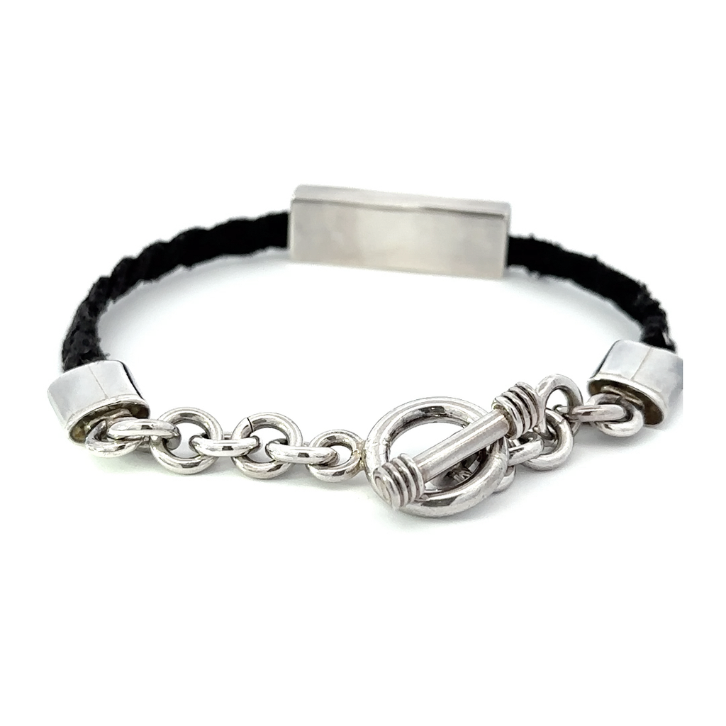 Silver Bar On Black Cord Bracelet