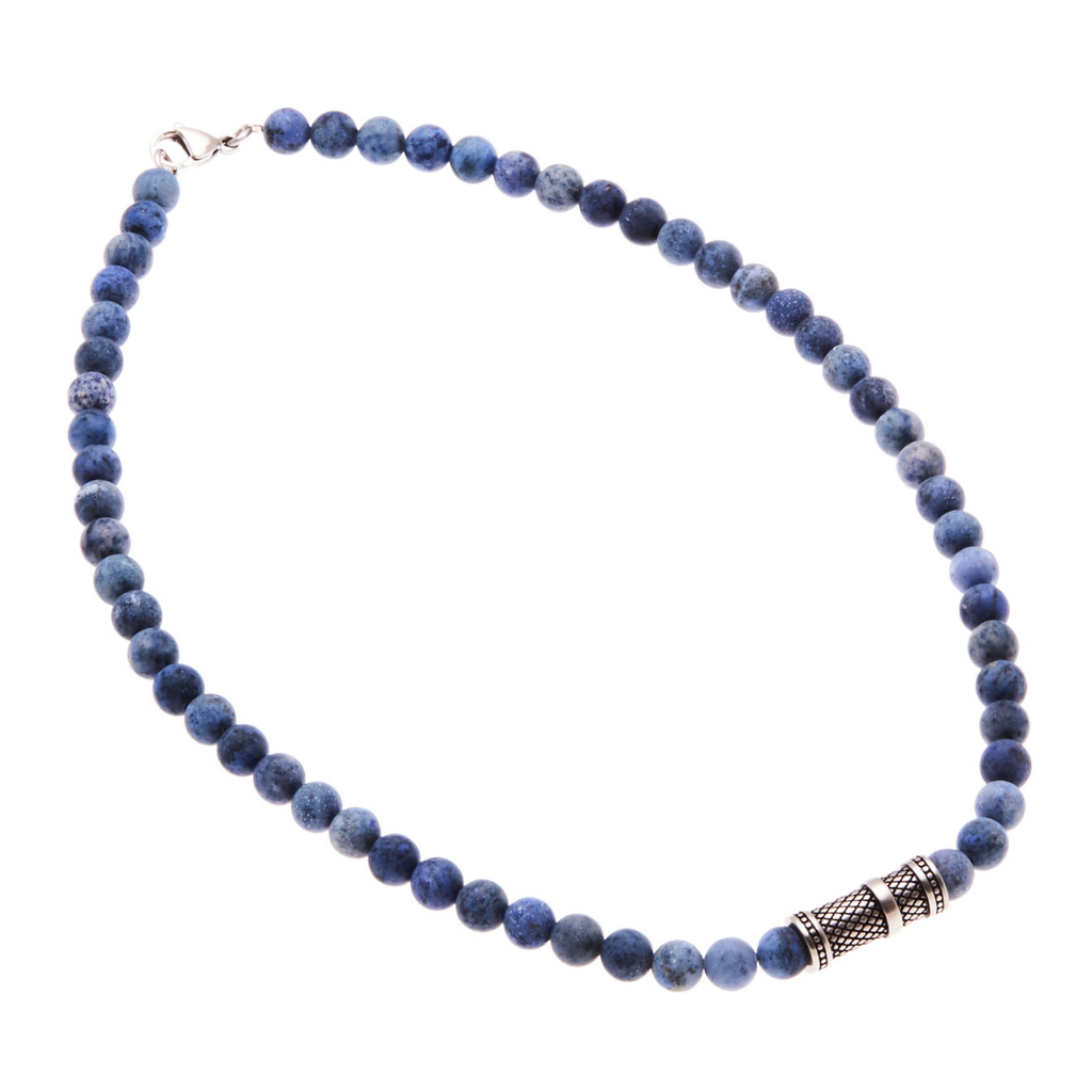 Relaxed Sophistication: Men's Dumortierite Bead Chain with Stainless Steel Accent