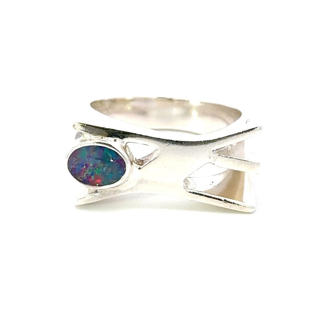 Unique Sterling Silver Ring Set With Aussie Opal