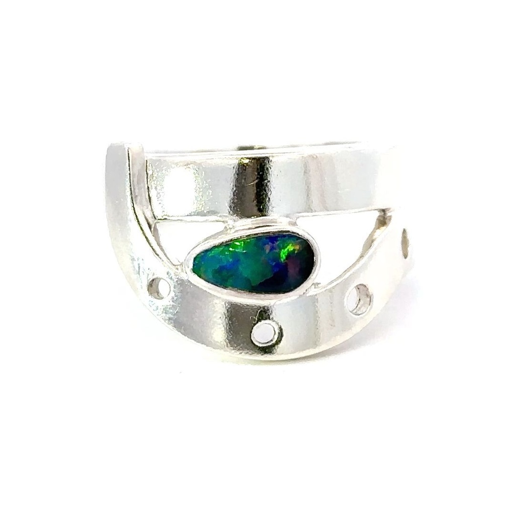Unique Aussie Opal Ring Set In Sterling Silver