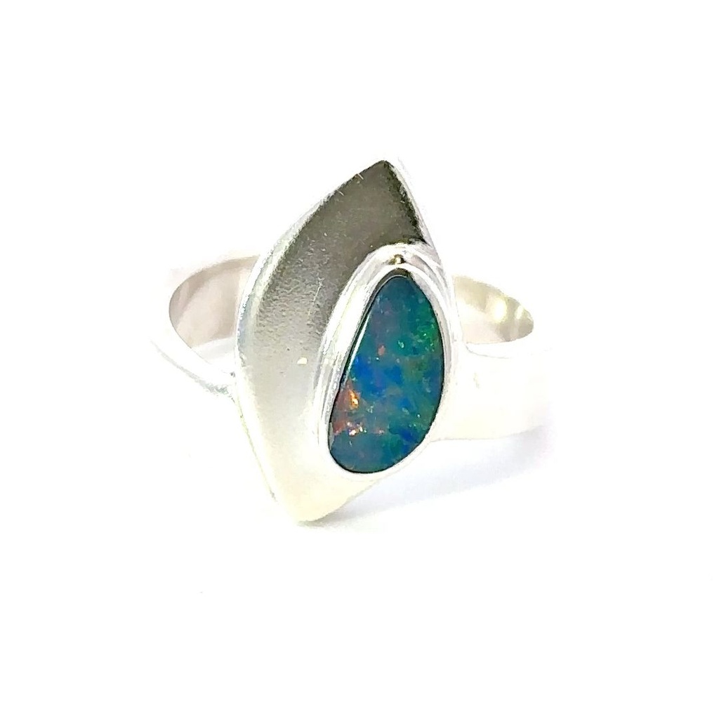 Aussie Opal Ring In Unique Sterling Silver Setting