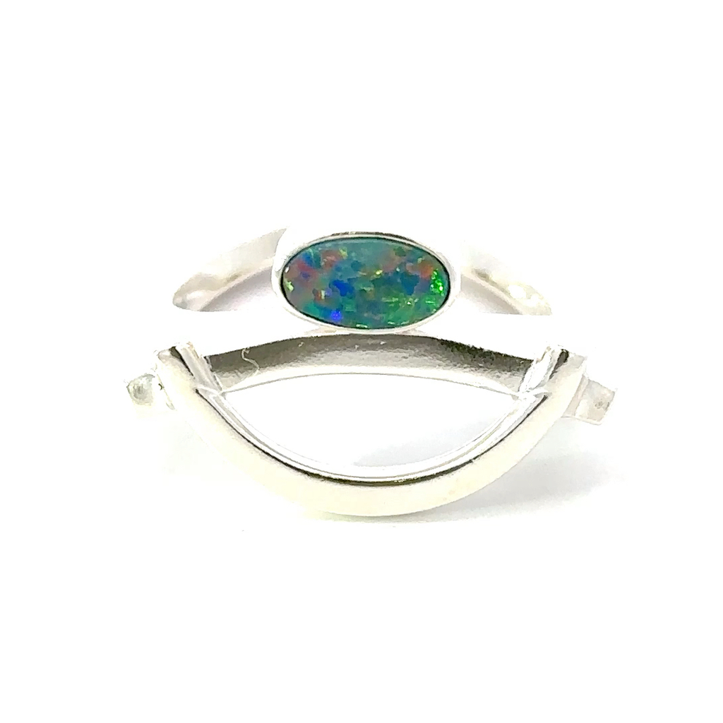 Colourful Opal Ring Set In Sterling Silver