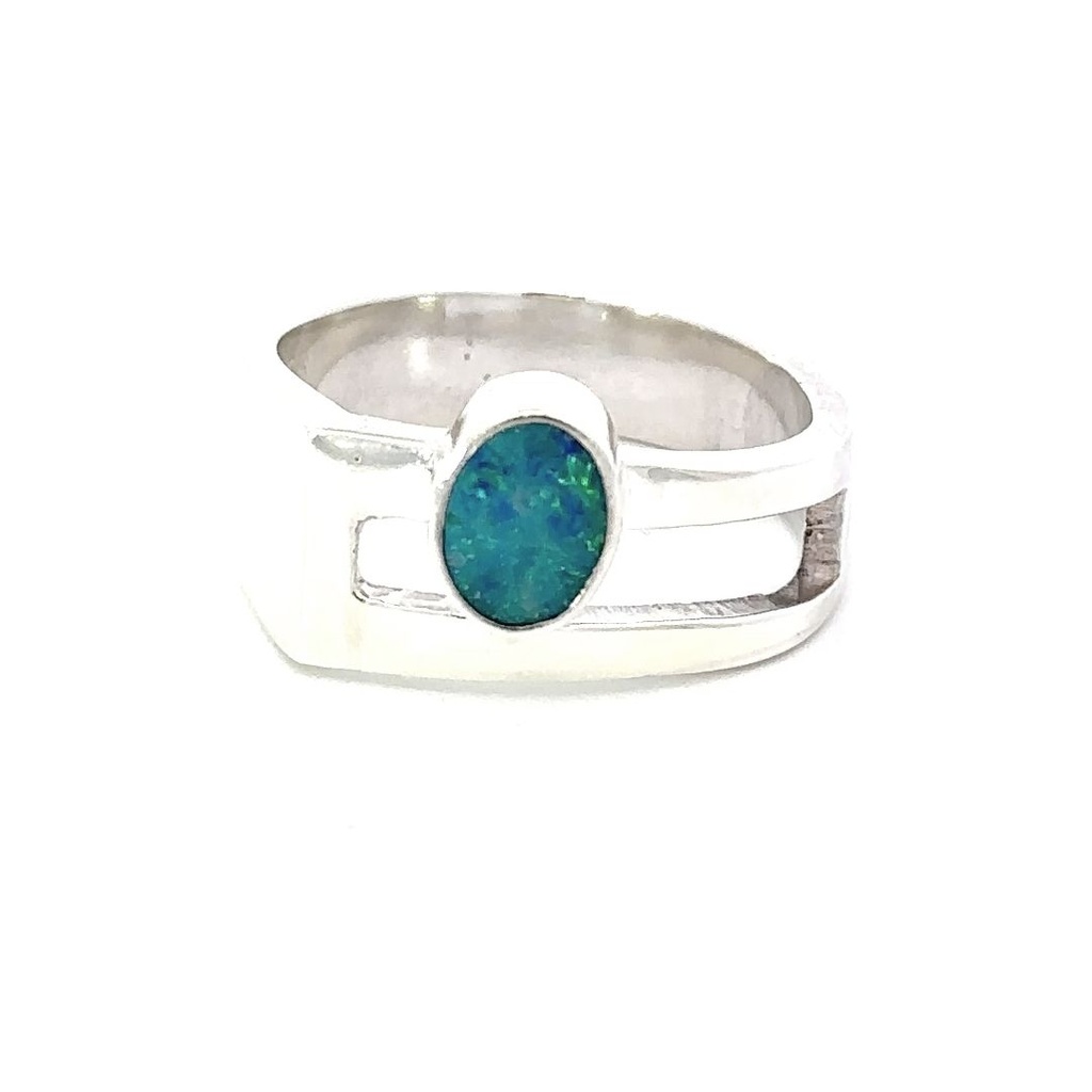 Blue And Green Opal Ring Set In Sterling Silver