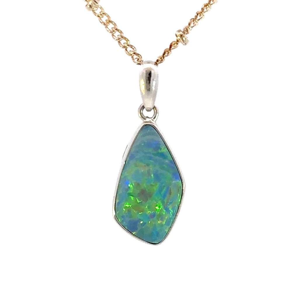 Boulder Opal Pendant In 18K White Gold