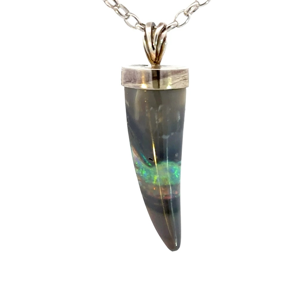 Opal Pendant | Sharks Tooth With Sterling Silver Bail